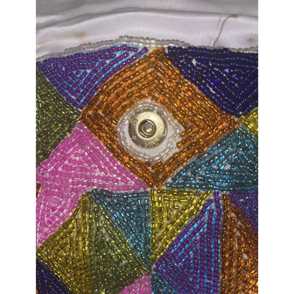 Vintage Neiman Marcus 70s Neon Beaded Designer Vintage Makeup Clutch Pouch